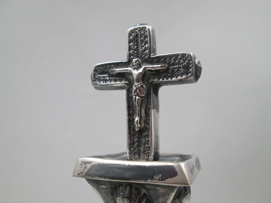 Cross on pillar. 925 sterling silver with black marble stand. Malde silversmith's. Spain. 1990's