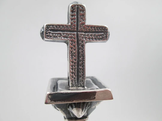 Cross on pillar. 925 sterling silver with black marble stand. Malde silversmith's. Spain. 1990's