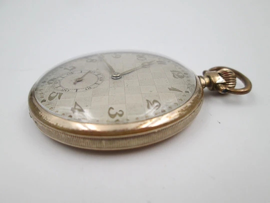 Cyma art deco pocket watch. Gold plated metal. Manual wind. Ornate sphere. 1930's