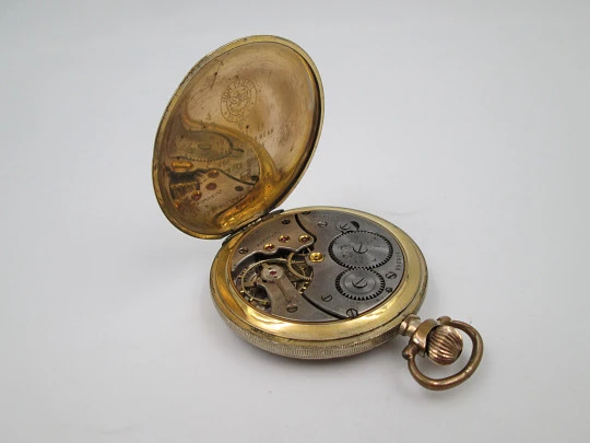 Cyma art deco pocket watch. Gold plated metal. Manual wind. Ornate sphere. 1930's