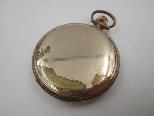 Cyma art deco pocket watch. Gold plated metal. Manual wind. Ornate sphere. 1930's