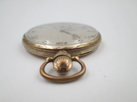 Cyma art deco pocket watch. Gold plated metal. Manual wind. Ornate sphere. 1930's