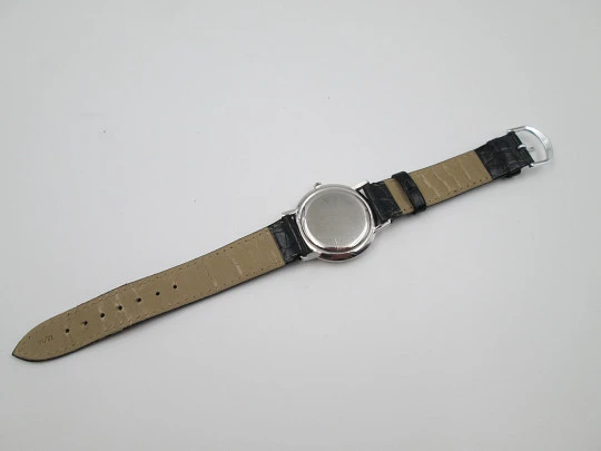 Cyma men's dress watch. Stainless steel. Manual wind. Leather strap. Original box. 1970's