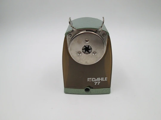 Dahle 77 adaptable desktop pencil sharpener. Green metal and plastic. Germany. 1960's