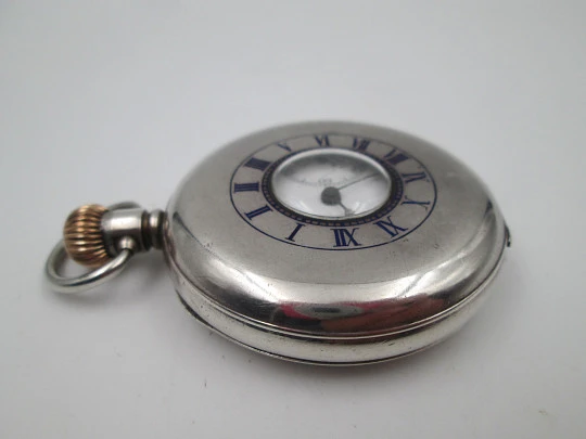 Dennison half-hunter pocket watch. Sterling silver. Stem-wind movement. 1890's