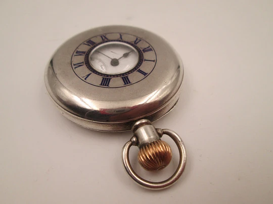 Dennison half-hunter pocket watch. Sterling silver. Stem-wind movement. 1890's