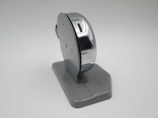 Desk / table / hotel bell with black handle. Silver and grey metal. Europe. 1960's