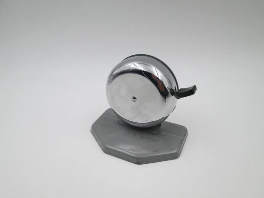 Desk / table / hotel bell with black handle. Silver and grey metal. Europe. 1960's