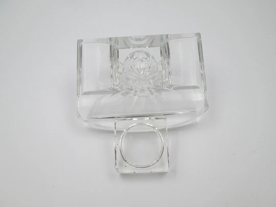 Desktop inkwell with fountain pen holder. Wheel cut glass. Geometric motif. Europe