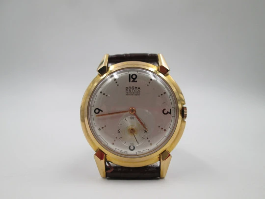 Dogma Prima. 10 microns gold plated & stainless steel. Manual wind. Swiss. 1950's