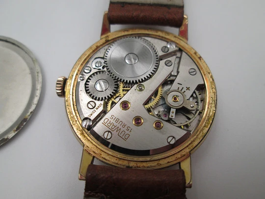 Duward Master-Shock. Steel & 10 microns gold plated. Manual wind. Small seconds hand