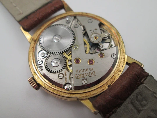 Duward Master-Shock. Steel & 10 microns gold plated. Manual wind. Small seconds hand