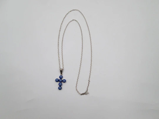 Enamel latin cross pendant with open links chain. 925 sterling silver. Spring ring clasp