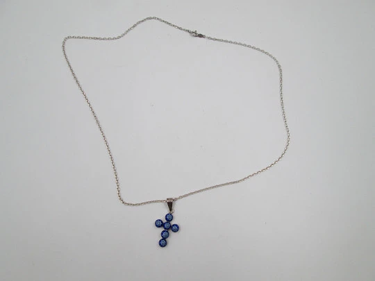 Enamel latin cross pendant with open links chain. 925 sterling silver. Spring ring clasp