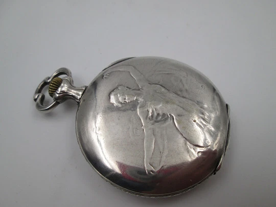 Escasany pocket stopwatch. Modernist style. Sterling silver. Stem-wind. Argentina. 1920's