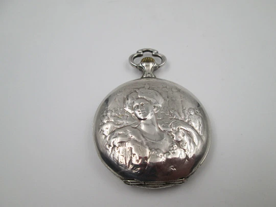 Escasany pocket stopwatch. Modernist style. Sterling silver. Stem-wind. Argentina. 1920's