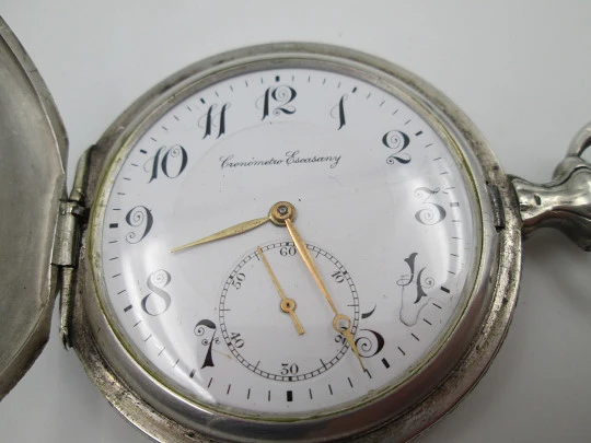 Escasany pocket stopwatch. Modernist style. Sterling silver. Stem-wind. Argentina. 1920's