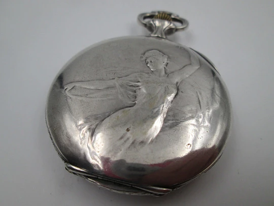 Escasany pocket stopwatch. Modernist style. Sterling silver. Stem-wind. Argentina. 1920's