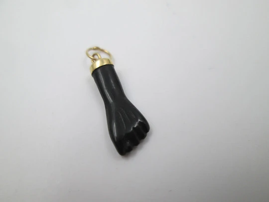 Figa / higa regional pendant. Black hand. 18k gold and yet. Spanish amulet. 1980's