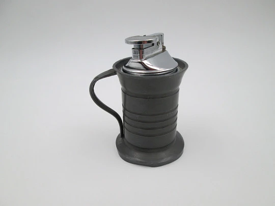 Figurative table gas lighter. Jug with handle. Pewter & silver plated metal. Europe. 1960's