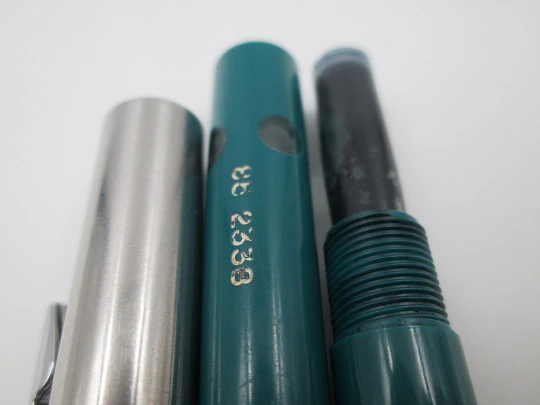 Geha fountain pen. Stainless steel and green plastic. Cartridge system. Germany. 1970's