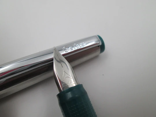 Geha fountain pen. Stainless steel and green plastic. Cartridge system. Germany. 1970's