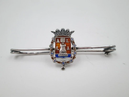 Gentleman's tie pin. 925 sterling silver and colours enamel. Avila city shield. 1990's