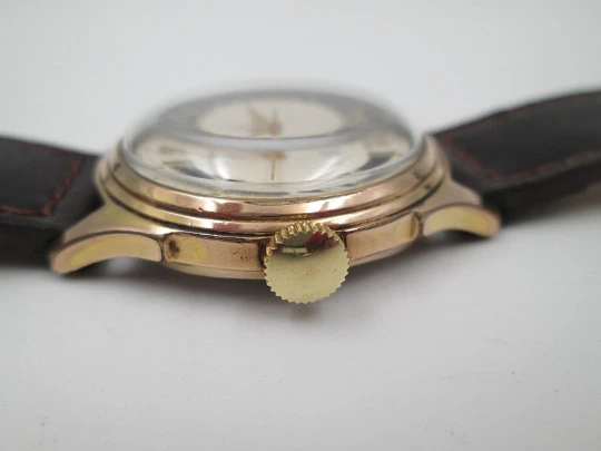 Glashütte GUB Spezimatic. Gold plated and steel. Bitone sphere. Manual winding. 1950's