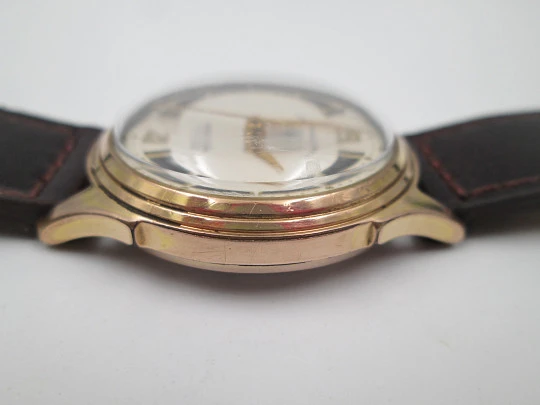 Glashütte GUB Spezimatic. Gold plated and steel. Bitone sphere. Manual winding. 1950's