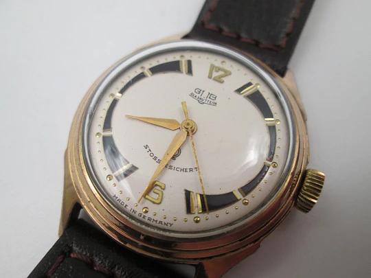 Glashütte GUB Spezimatic. Gold plated and steel. Bitone sphere. Manual winding. 1950's