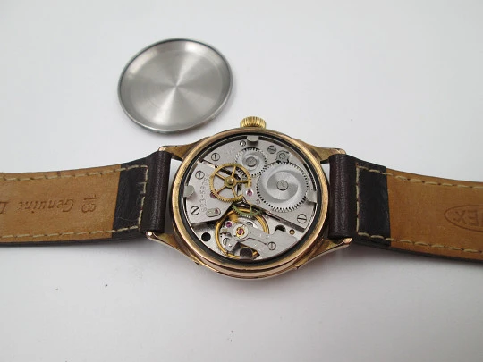 Glashütte GUB Spezimatic. Gold plated and steel. Bitone sphere. Manual winding. 1950's