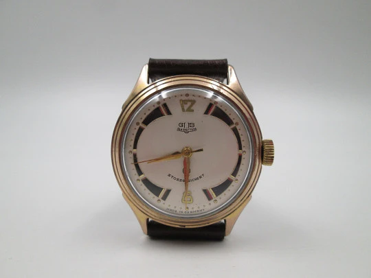 Glashütte GUB Spezimatic. Gold plated and steel. Bitone sphere. Manual winding. 1950's