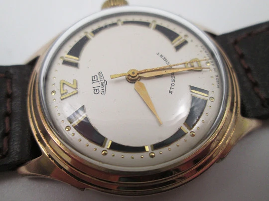 Glashütte GUB Spezimatic. Gold plated and steel. Bitone sphere. Manual winding. 1950's