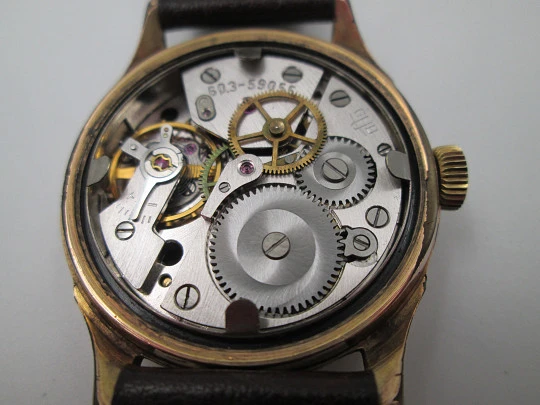 Glashütte GUB Spezimatic. Gold plated and steel. Bitone sphere. Manual winding. 1950's