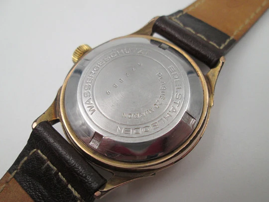 Glashütte GUB Spezimatic. Gold plated and steel. Bitone sphere. Manual winding. 1950's