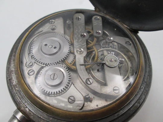 Great complication pocket watch. Iron and gold plated details. Stem-wind movement