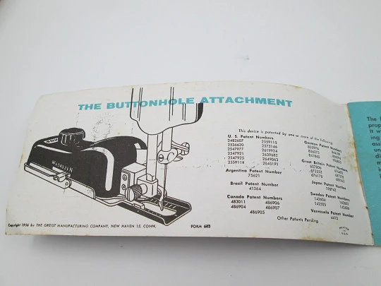 Greist rotary buttonholer machine. Lacquer and silver metal. Box and instructions. 1950's