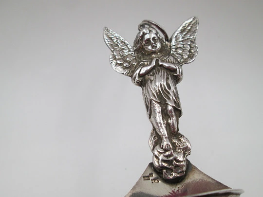 Guardian Angel holy water font. Sterling silver. Flowers motifs & ribbed ornates. Spain. 1980's