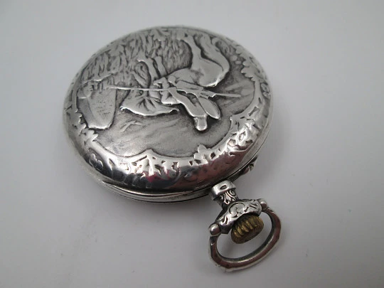 H. Moser & Cie hunter case pocket watch. Sterling silver. Stem-wind. Swiss. 1880's