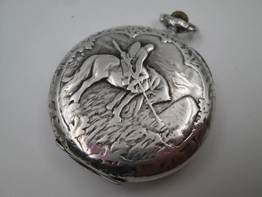 H. Moser & Cie hunter case pocket watch. Sterling silver. Stem-wind. Swiss. 1880's