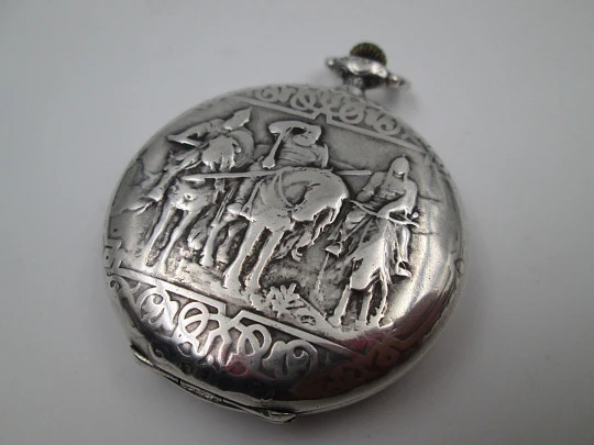 H. Moser & Cie hunter case pocket watch. Sterling silver. Stem-wind. Swiss. 1880's