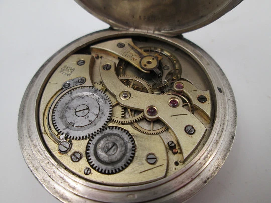 H. Moser & Cie hunter case pocket watch. Sterling silver. Stem-wind. Swiss. 1880's