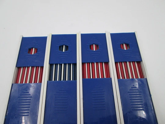 HB 2mm pencil leads red and blue four boxes set (12 pcs). Bitone plastic. 2010's