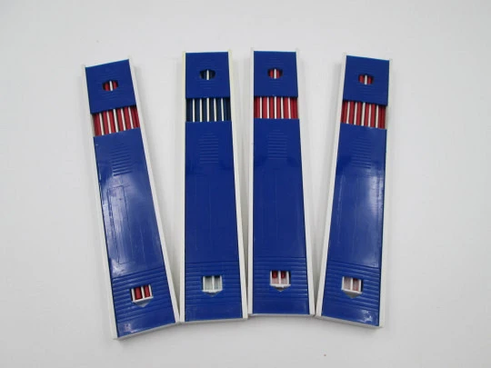 HB 2mm pencil leads red and blue four boxes set (12 pcs). Bitone plastic. 2010's