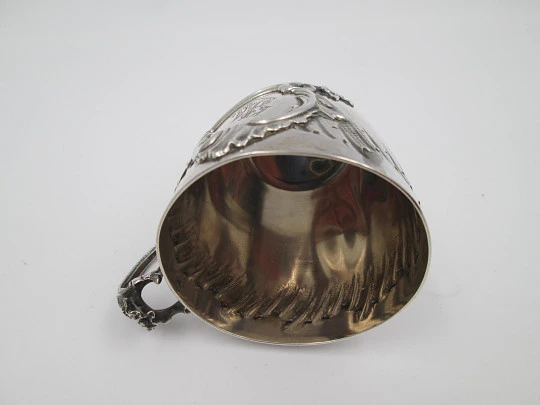 Henri Soufflot sterling silver wine cup. Rococo style cartouche and floral motifs. 1900's