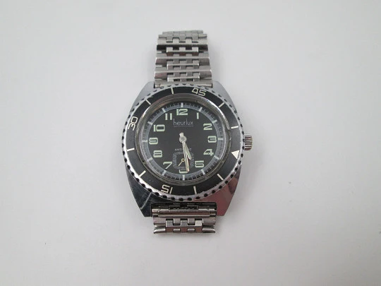 Heurlux Submariner dive watch. Manual winding. Steel & chromed metal. France. 1960's