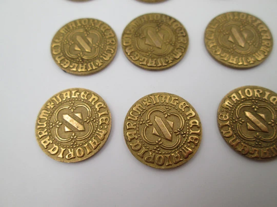 Historical arras Alfonso the Magnanimous / Aragon crown. 13 gold metal coins. 1980's