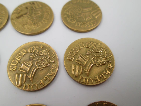 Historical arras Alfonso the Magnanimous / Aragon crown. 13 gold metal coins. 1980's