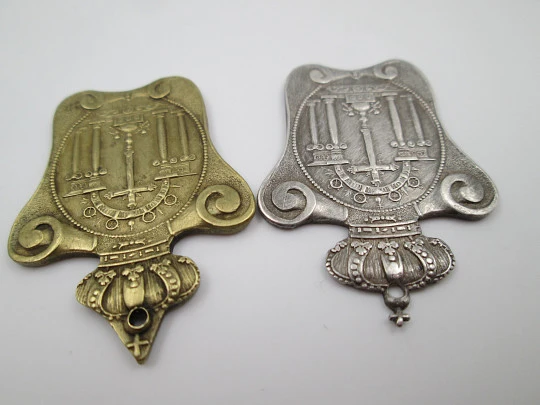 Holy Christ of Miracles Brotherhood (Bonillo) medals. Bronze and silver plated metal. 1900