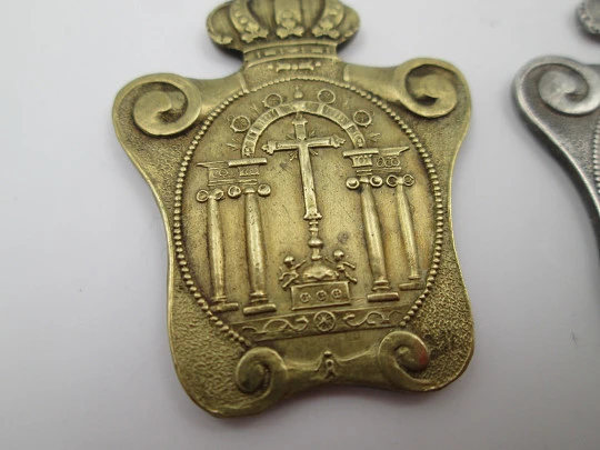 Holy Christ of Miracles Brotherhood (Bonillo) medals. Bronze and silver plated metal. 1900